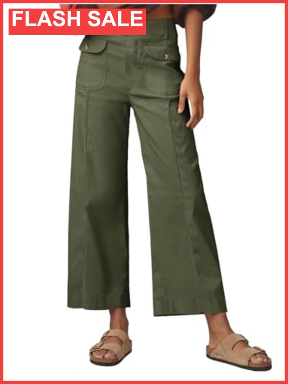Womens Cropped Wide Leg Pants High Waisted Baggy Casual Trousers
